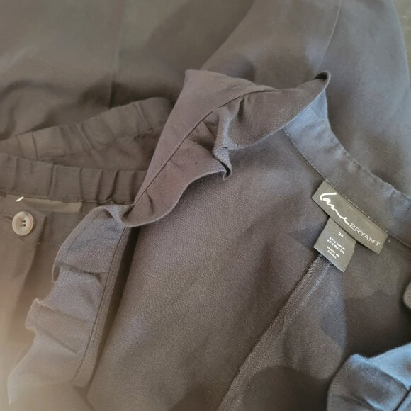 Lane Bryant Women 24 Plus Black Linen Ruffle Jacket Capri Pant Set Whimsigoth - Picture 2 of 6